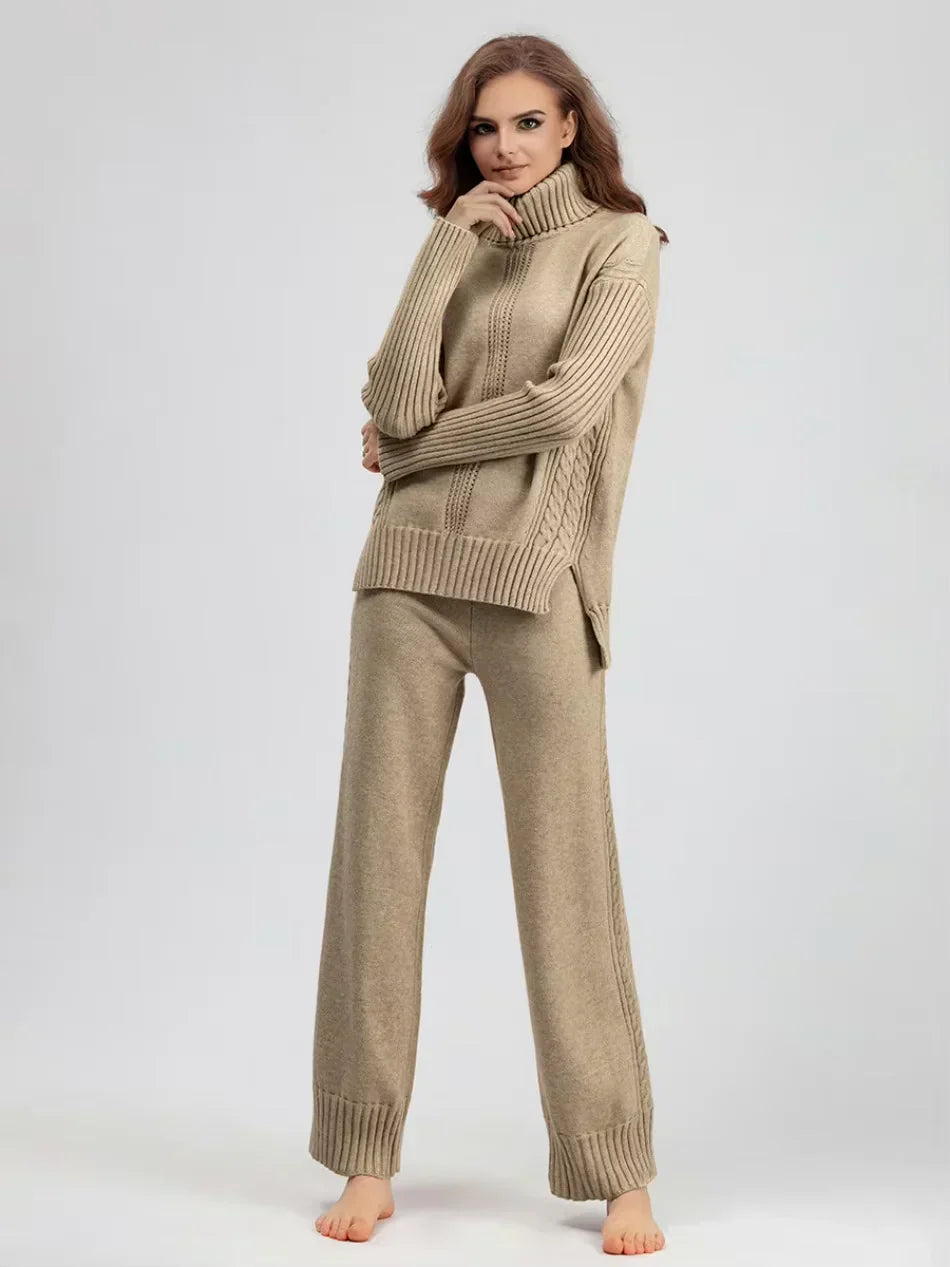Scarlett | Ensemble de Pull Tricoté à Col Montant Chic et Pantalons Amples