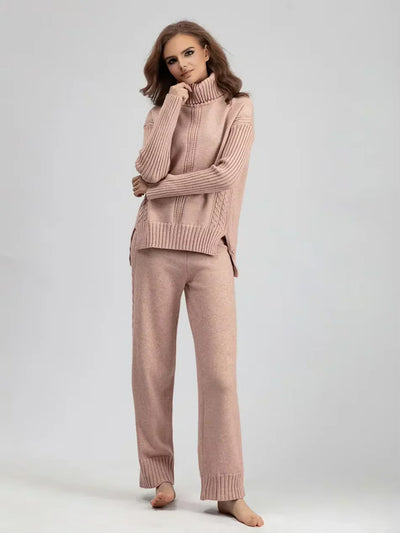 Scarlett | Ensemble de Pull Tricoté à Col Montant Chic et Pantalons Amples