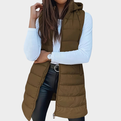 Sienna | Gilet Long Puffer Sans Manches avec Capuche