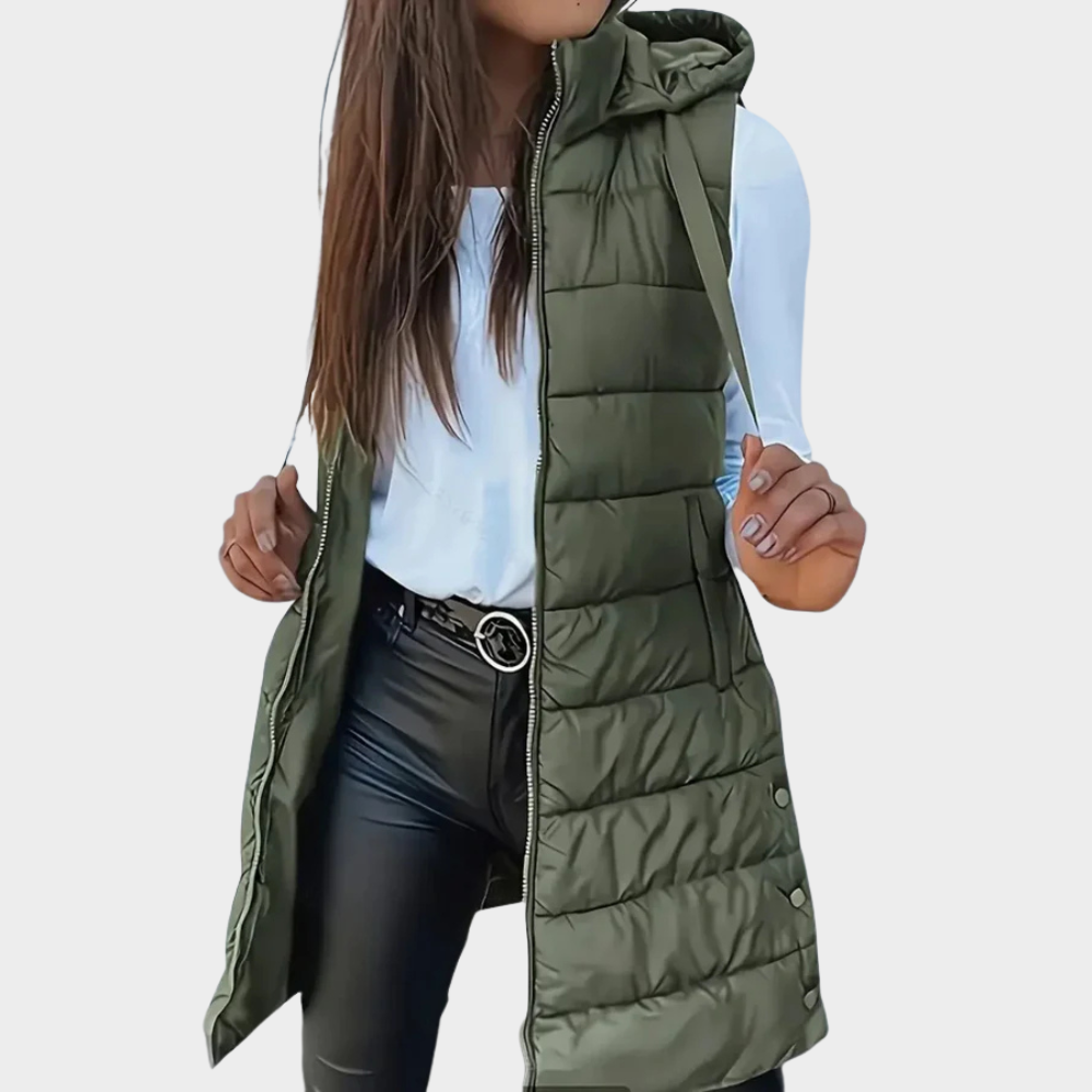 Sienna | Gilet Long Puffer Sans Manches avec Capuche