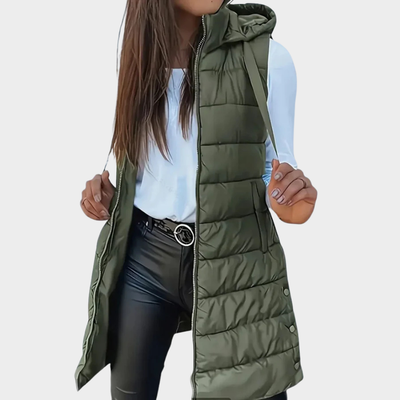 Sienna | Gilet Long Puffer Sans Manches avec Capuche