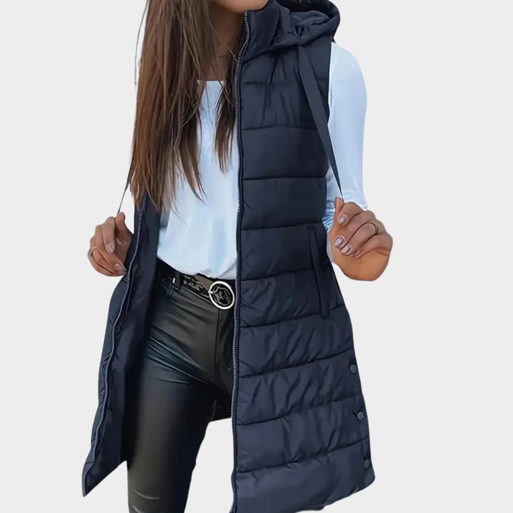 Sienna | Gilet Long Puffer Sans Manches avec Capuche