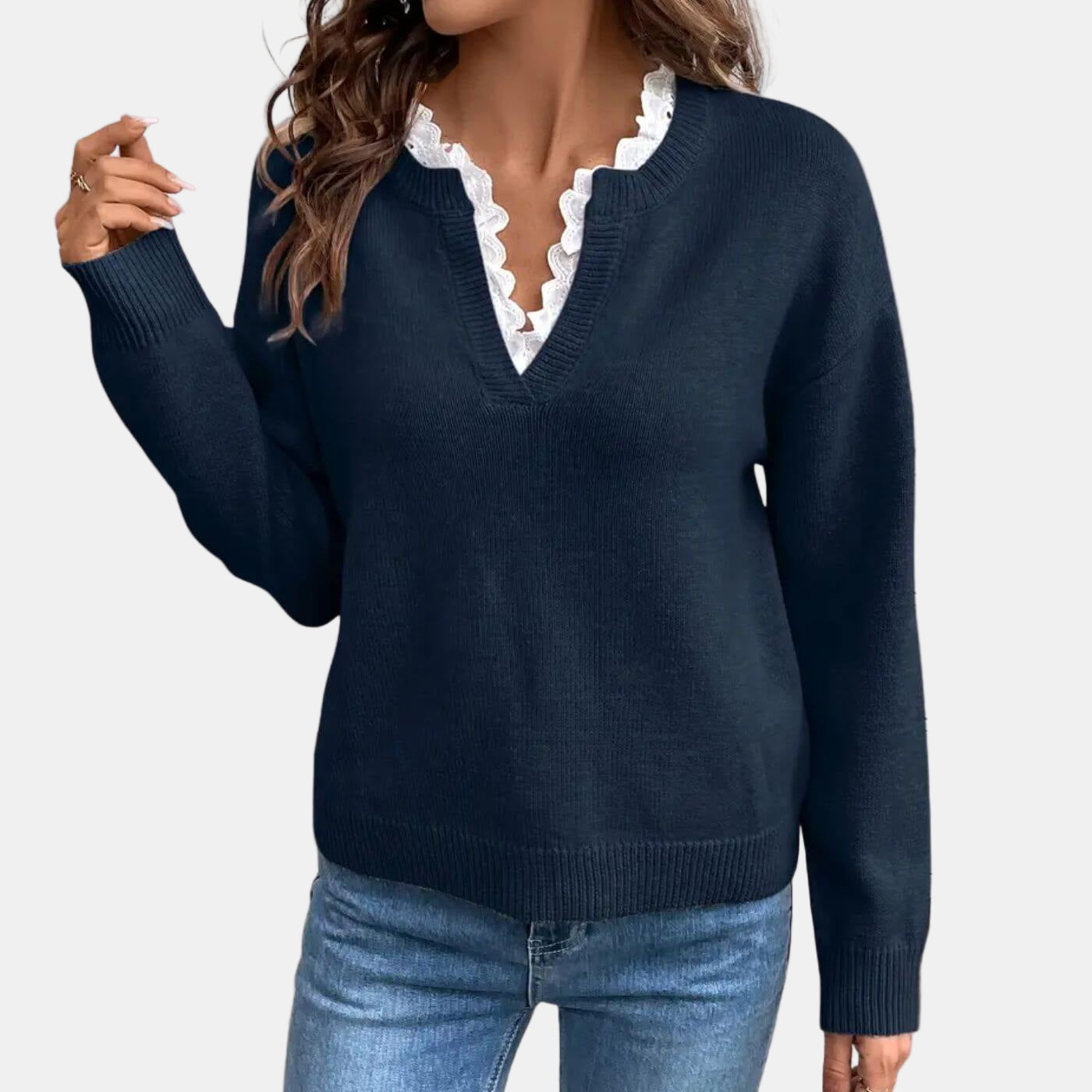 Rhea | Pull Élegant avec Col en Dentelle