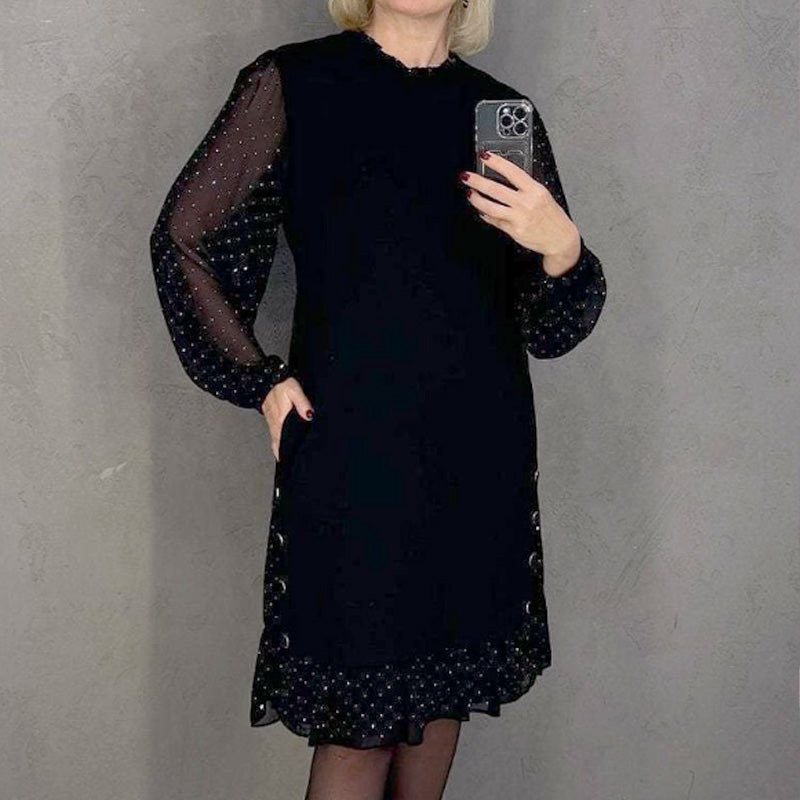 Thessariae - Robe Élégante avec Cristaux et Col Rond