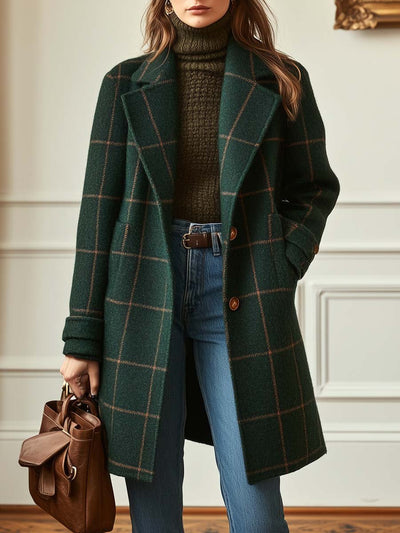 Holly | Manteau en Tweed à Carreaux avec Revers Rétro